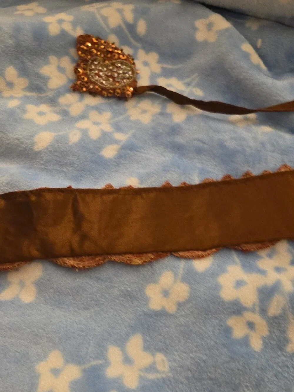 Embellished Bronze Sequin Belt with Tie Closure